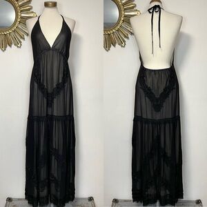 Alice + Olivia Lupita Embroidered Halter Maxi Dress
